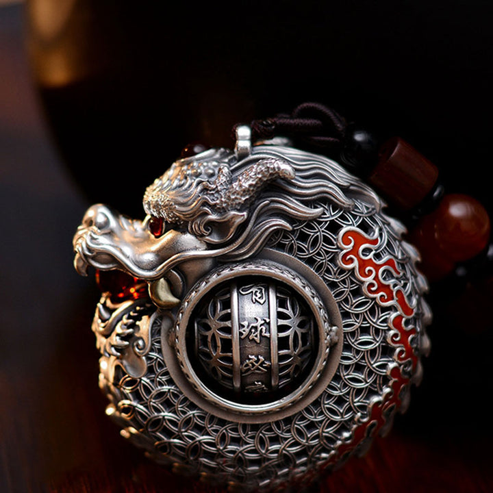 Buddha Stones 999 Srebro Sterling Rok Smoka Obrotowa Kula Pięć Elementów Miedziana Moneta Siła Wisząca Dekoracja