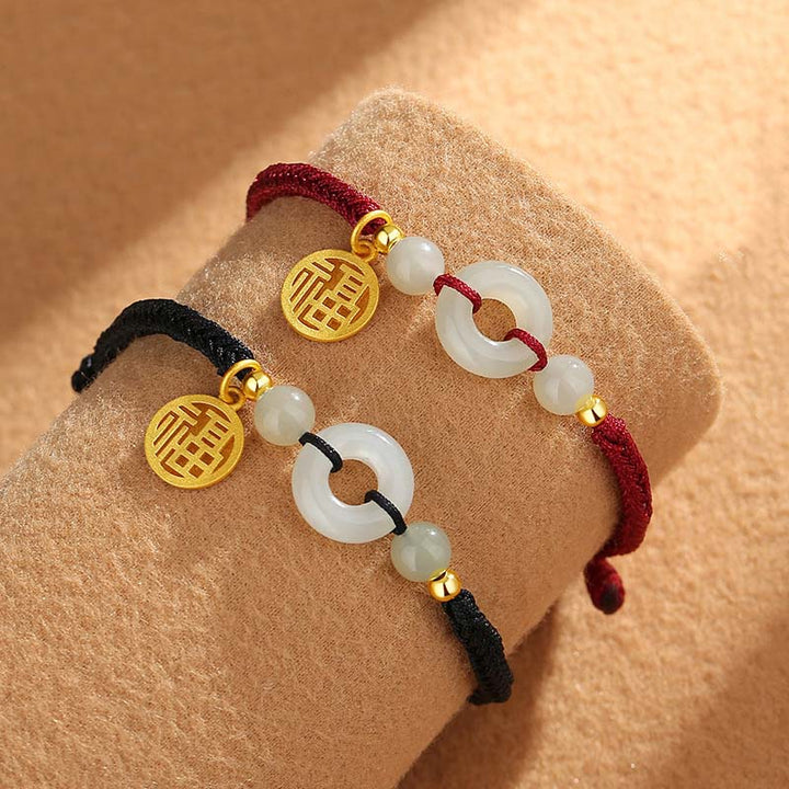 Buddha Stones 925 Srebro Sterlingowe Hetian Jade Klamra Pokoju Fu Charakter Charm Bransoletka Obfitość