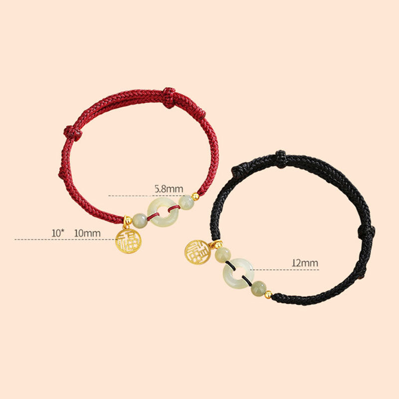 Buddha Stones 925 Srebro Sterlingowe Hetian Jade Klamra Pokoju Fu Charakter Charm Bransoletka Obfitość