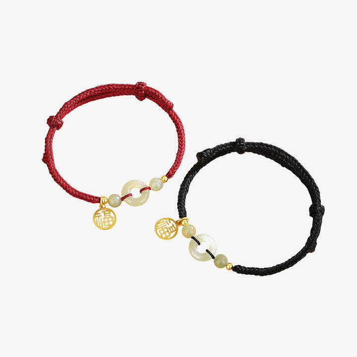Buddha Stones 925 Srebro Sterlingowe Hetian Jade Klamra Pokoju Fu Charakter Charm Bransoletka Obfitość