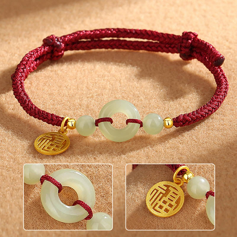 Buddha Stones 925 Srebro Sterlingowe Hetian Jade Klamra Pokoju Fu Charakter Charm Bransoletka Obfitość