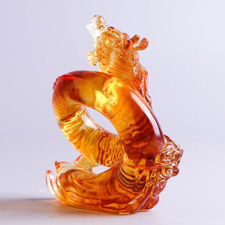 Buddha Stones Rok Smoka Ręcznie Chiński Zodiak Żółty Smok Liuli Kryształ Sztuka Ochrona Dekoracja Domu Biuro