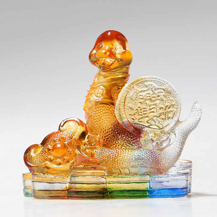 Buddha Stones Rok Smoka Ręcznie Robione 12 Chińskich Znaków Zodiaku Liuli Kryształowe Dzieło Sztuki Ochrona Dekoracja Domu i Biura - Wąż około 8,5*5,5*8 cm - image 11