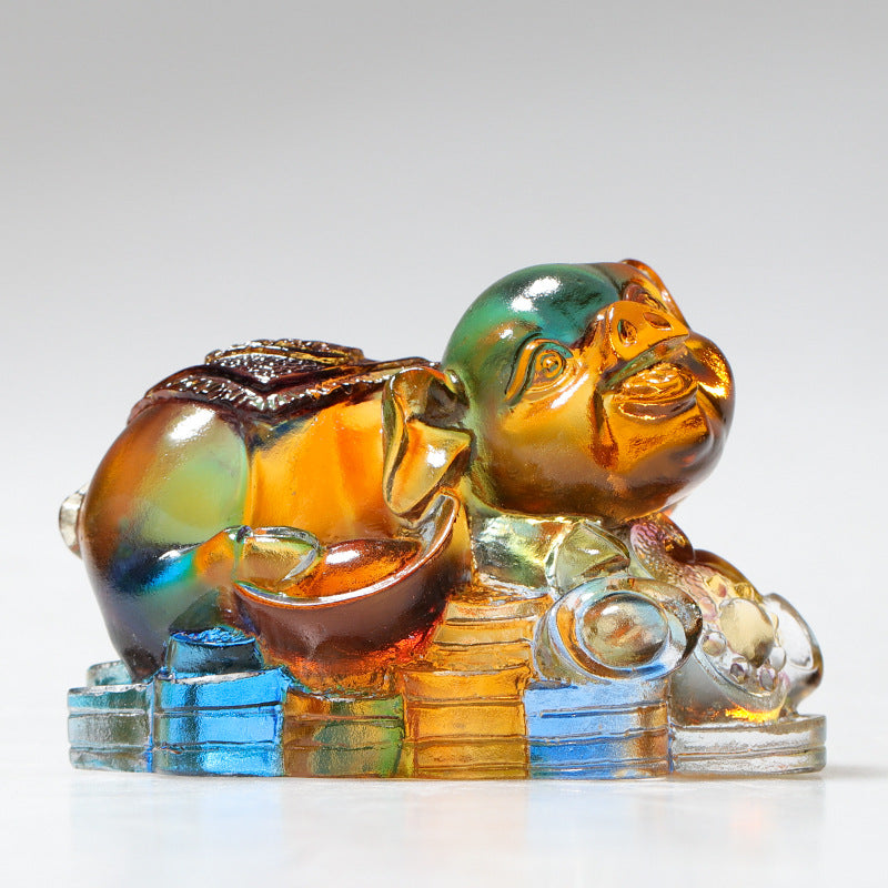Buddha Stones Rok Smoka Ręcznie Robione 12 Chińskich Znaków Zodiaku Liuli Kryształowe Dzieło Sztuki Ochrona Dekoracja Domu i Biura - Świnka około 8,5*5,5*8 cm - image 17