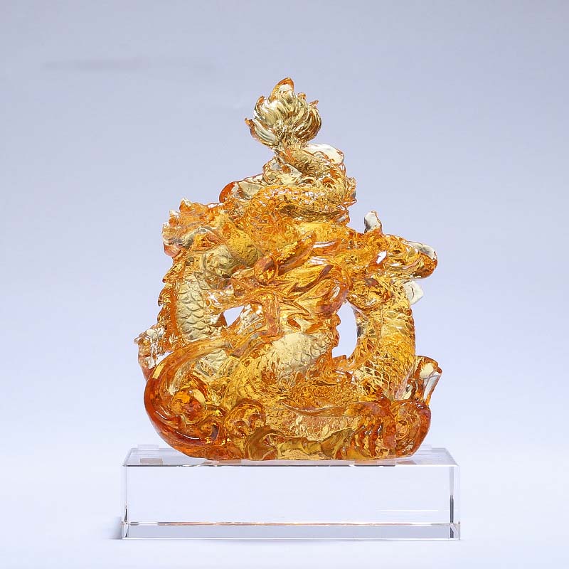 Buddha Stones Rok Smoka Ręcznie Robione Liuli Kryształowe Dzieło Sztuki Ochrona Dekoracja Domu Biuro Z Podstawką