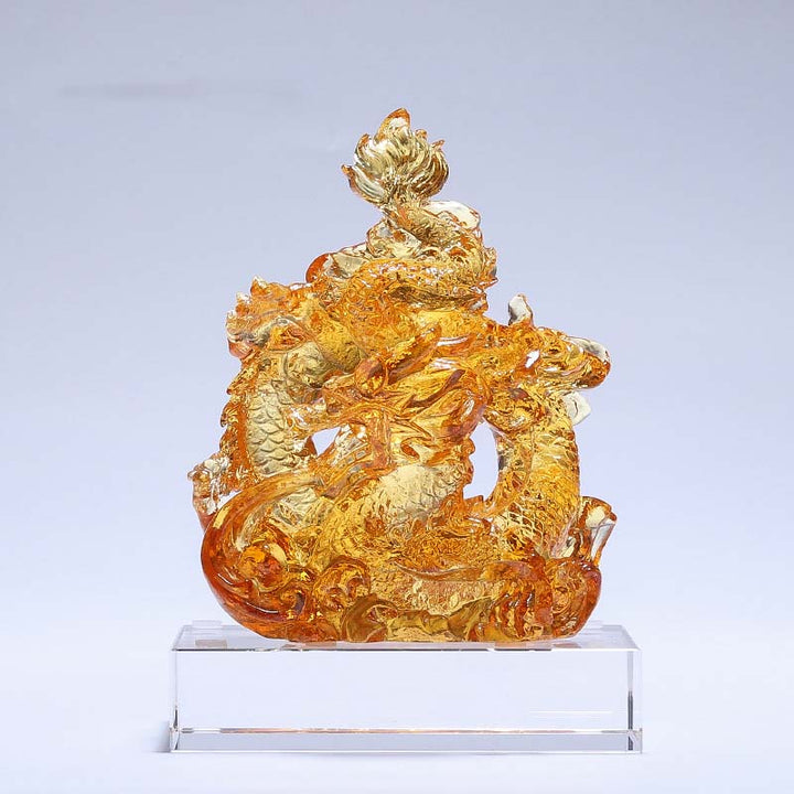Buddha Stones Rok Smoka Ręcznie Robione Liuli Kryształowe Dzieło Sztuki Ochrona Dekoracja Domu Biuro Z Podstawką