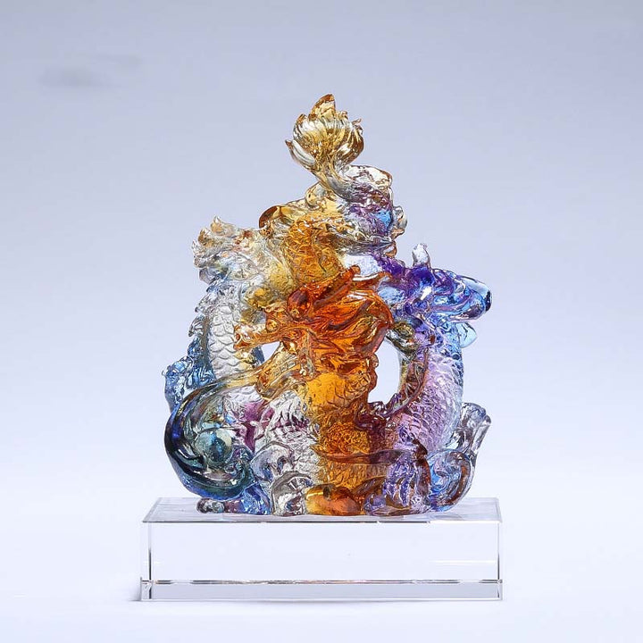 Buddha Stones Rok Smoka Ręcznie Robione Liuli Kryształowe Dzieło Sztuki Ochrona Dekoracja Domu Biuro Z Podstawką