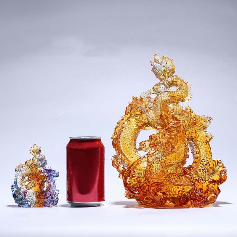 Buddha Stones Rok Smoka Ręcznie Robione Liuli Kryształowe Dzieło Sztuki Ochrona Dekoracja Domu Biuro Z Podstawką