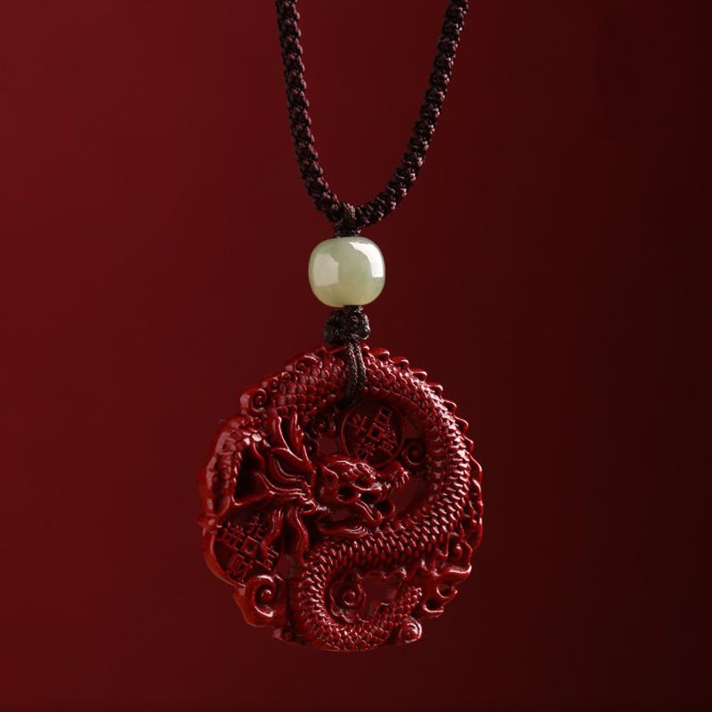 Buddha Stones Rok Smoka Naturalny Cynober Hetian Jade Koralik Miedziana Moneta Przyciągaj Bogactwo Siła Naszyjnik Wisiorek
