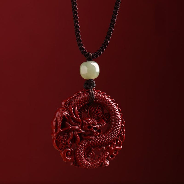 Buddha Stones Rok Smoka Naturalny Cynober Hetian Jade Koralik Miedziana Moneta Przyciągaj Bogactwo Siła Naszyjnik Wisiorek