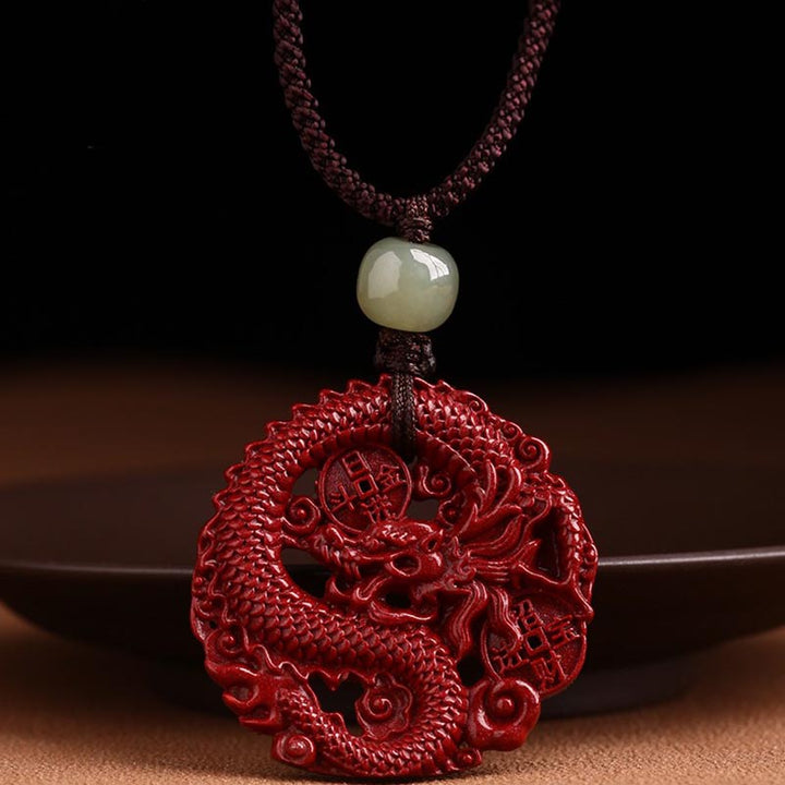 Buddha Stones Rok Smoka Naturalny Cynober Hetian Jade Koralik Miedziana Moneta Przyciągaj Bogactwo Siła Naszyjnik Wisiorek