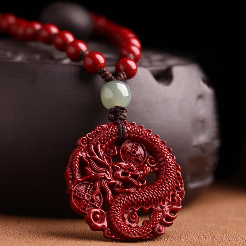 Buddha Stones Rok Smoka Naturalny Cynober Hetian Jade Koralik Miedziana Moneta Przyciągaj Bogactwo Siła Naszyjnik Wisiorek