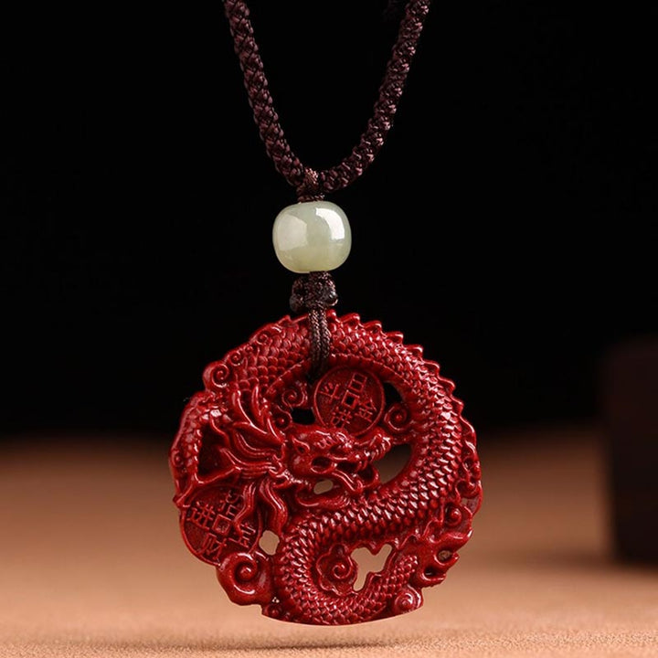 Buddha Stones Rok Smoka Naturalny Cynober Hetian Jade Koralik Miedziana Moneta Przyciągaj Bogactwo Siła Naszyjnik Wisiorek