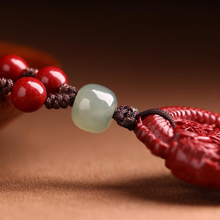 Buddha Stones Rok Smoka Naturalny Cynober Hetian Jade Koralik Miedziana Moneta Przyciągaj Bogactwo Siła Naszyjnik Wisiorek