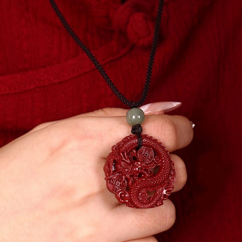 Buddha Stones Rok Smoka Naturalny Cynober Hetian Jade Koralik Miedziana Moneta Przyciągaj Bogactwo Siła Naszyjnik Wisiorek