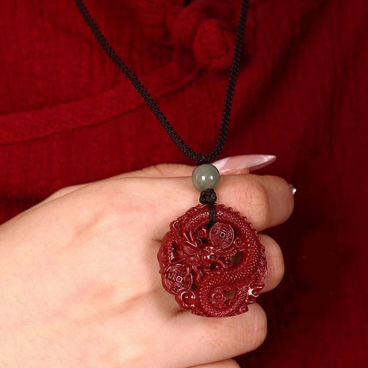 Buddha Stones Rok Smoka Naturalny Cynober Hetian Jade Koralik Miedziana Moneta Przyciągaj Bogactwo Siła Naszyjnik Wisiorek