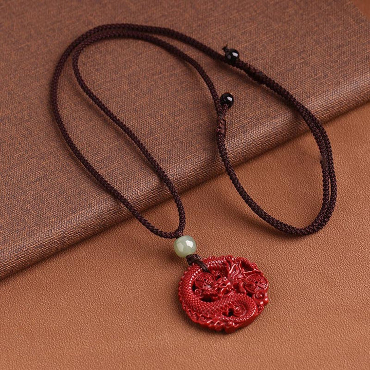Buddha Stones Rok Smoka Naturalny Cynober Hetian Jade Koralik Miedziana Moneta Przyciągaj Bogactwo Siła Naszyjnik Wisiorek