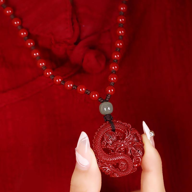 Buddha Stones Rok Smoka Naturalny Cynober Hetian Jade Koralik Miedziana Moneta Przyciągaj Bogactwo Siła Naszyjnik Wisiorek