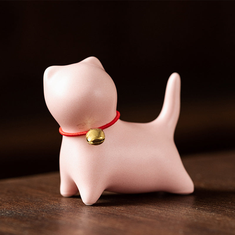 Buddha Stones Mini Mały Uroczy Kot Herbata Zwierzę Ceramiczne Figurka Dekoracja Biurka Domowego - Stojący kot 5*2,5*4,5cm - Różowy - image 8