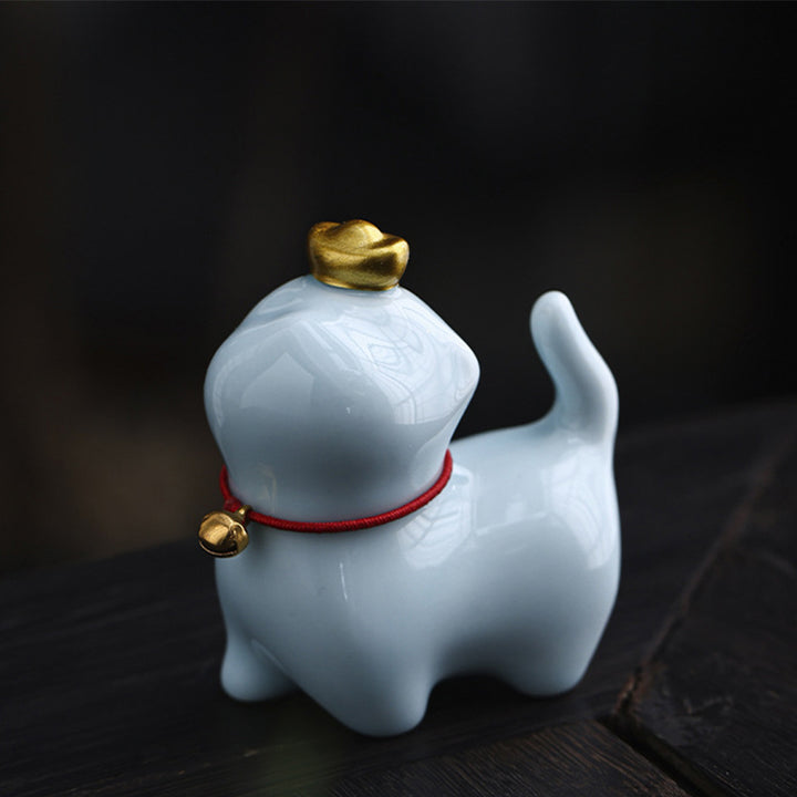 Buddha Stones Mini Szczęście Kot Herbata Sztabka Ceramiczna Figurka Dekoracja Biurka Domowego - Szczęśliwy Kot Niebieski 5,5*3,2*6 cm - image 13