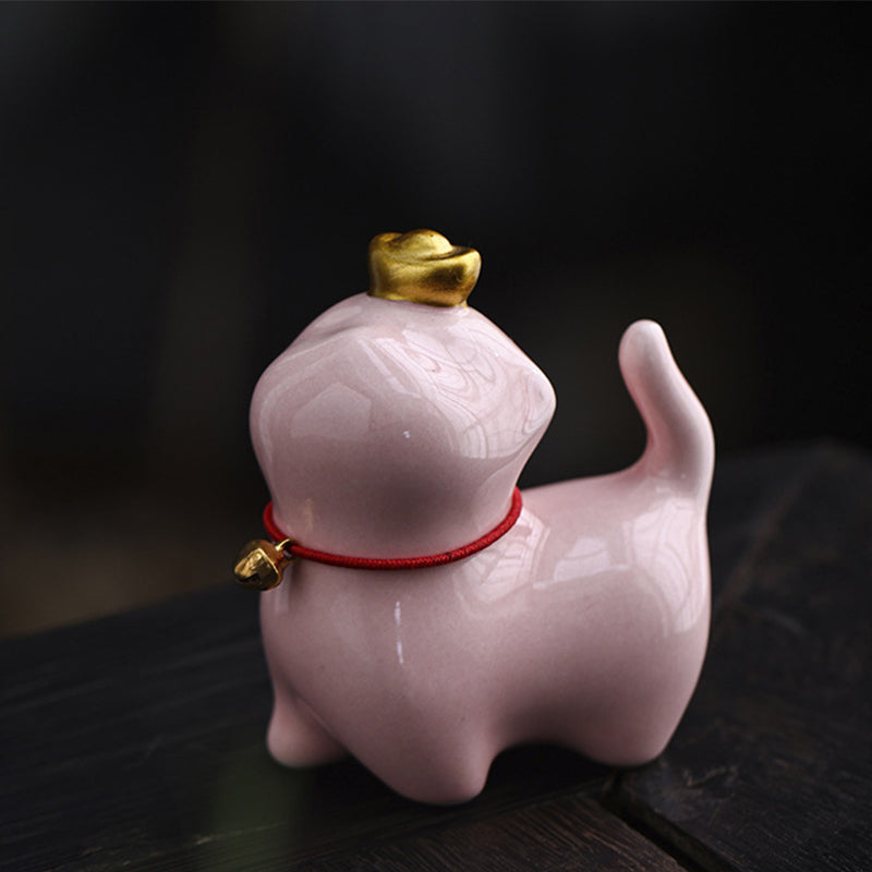 Buddha Stones Mini Szczęście Kot Herbata Sztabka Ceramiczna Figurka Dekoracja Biurka Domowego - Szczęśliwy Kot Różowy 5,5*3,2*6 cm - image 10