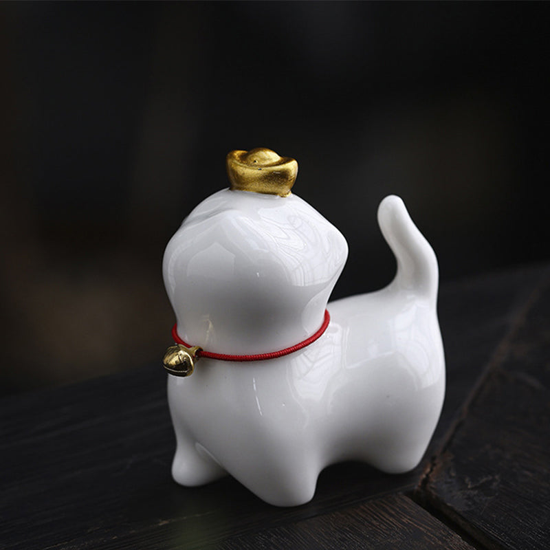 Buddha Stones Mini Szczęście Kot Herbata Sztabka Ceramiczna Figurka Dekoracja Biurka Domowego - Szczęśliwy Kot Biały 5,5*3,2*6 cm - image 5