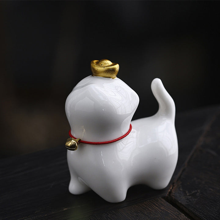 Buddha Stones Mini Szczęście Kot Herbata Sztabka Ceramiczna Figurka Dekoracja Biurka Domowego - Szczęśliwy Kot Biały 5,5*3,2*6 cm - image 5