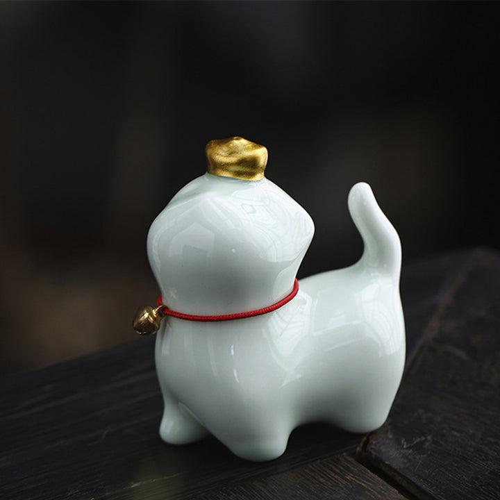 Buddha Stones Mini Szczęście Kot Herbata Sztabka Ceramiczna Figurka Dekoracja Biurka Domowego - Szczęśliwy Kot Zielony 5,5*3,2*6 cm - image 15