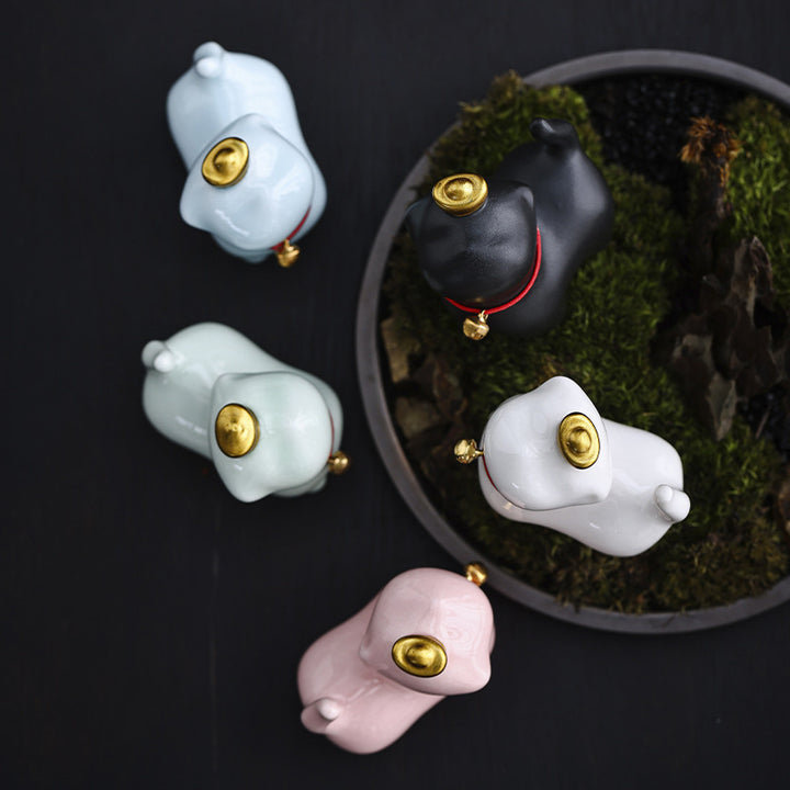 Buddha Stones Mini Szczęście Kot Herbata Sztabka Ceramiczna Figurka Dekoracja Biurka Domowego - image 16