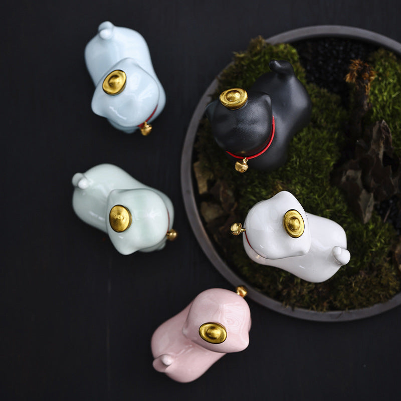 Buddha Stones Mini Szczęście Kot Herbata Sztabka Ceramiczna Figurka Dekoracja Biurka Domowego - image 17