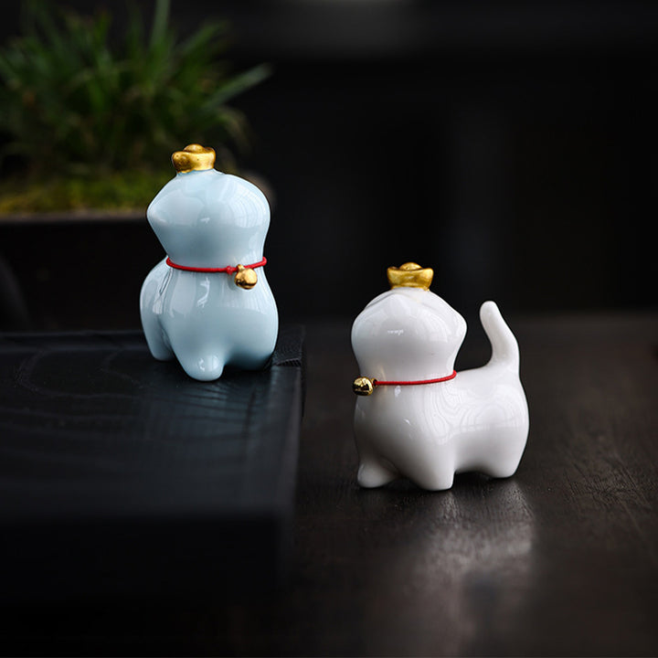 Buddha Stones Mini Szczęście Kot Herbata Sztabka Ceramiczna Figurka Dekoracja Biurka Domowego - image 14