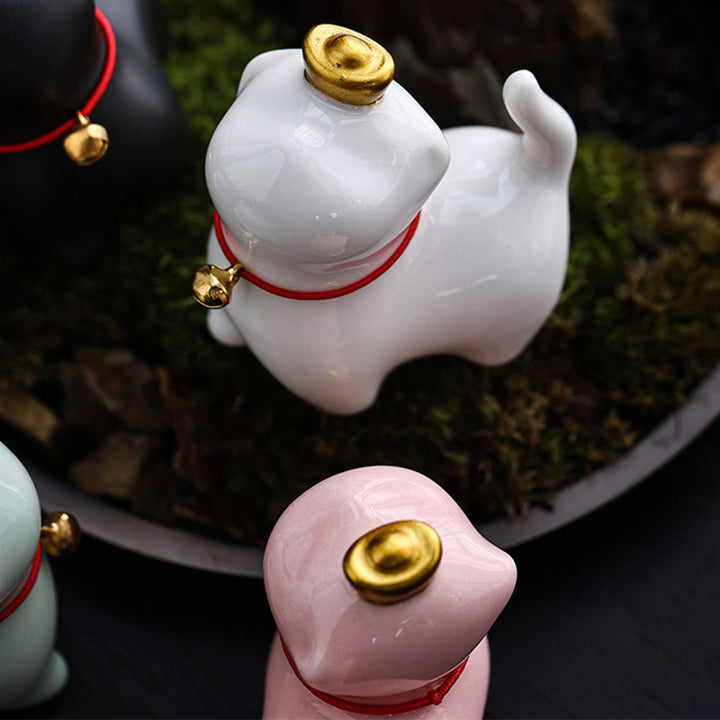 Buddha Stones Mini Szczęście Kot Herbata Sztabka Ceramiczna Figurka Dekoracja Biurka Domowego - image 11