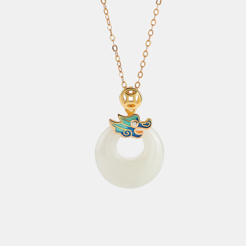 Buddha Stones 925 Srebro Sterlingowe Pozłacane Złoto Rok Smoka Hetian Jade Klamra Pokoju Miedziana Moneta Obfitość Naszyjnik Wisiorek - image 5