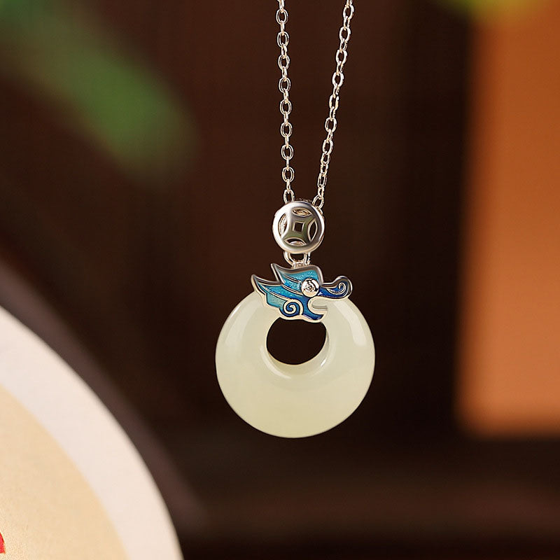 Buddha Stones 925 Srebro Sterlingowe Pozłacane Złoto Rok Smoka Hetian Jade Klamra Pokoju Miedziana Moneta Obfitość Naszyjnik Wisiorek
