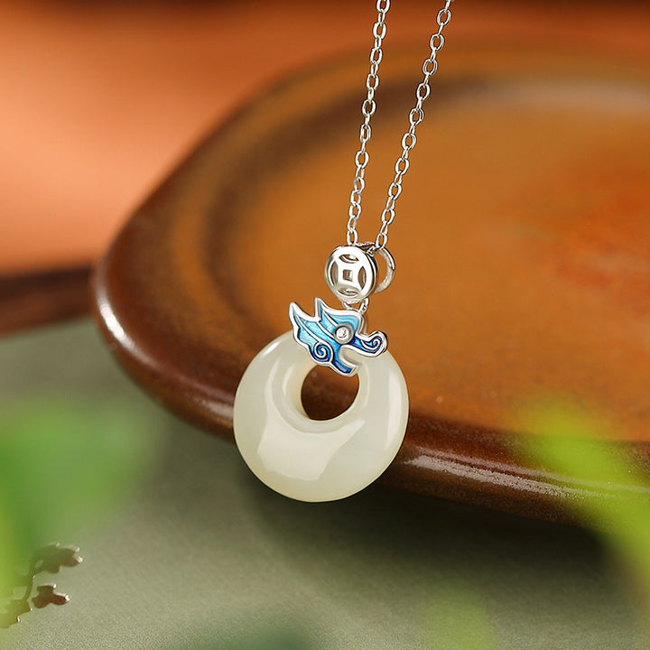 Buddha Stones 925 Srebro Sterlingowe Pozłacane Złoto Rok Smoka Hetian Jade Klamra Pokoju Miedziana Moneta Obfitość Naszyjnik Wisiorek