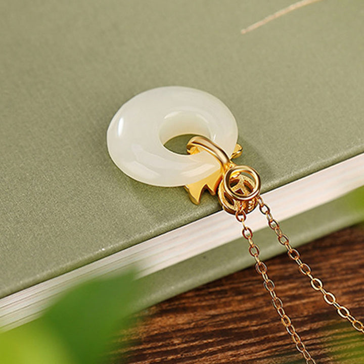 Buddha Stones 925 Srebro Sterlingowe Pozłacane Złoto Rok Smoka Hetian Jade Klamra Pokoju Miedziana Moneta Obfitość Naszyjnik Wisiorek - image 3