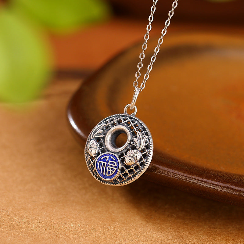 Buddha Stones 999 Srebro Sterlingowe Ryba Koi Fu Charakter Lotus Pokojowa Klamra Bogactwo Naszyjnik Wisiorek - image 2