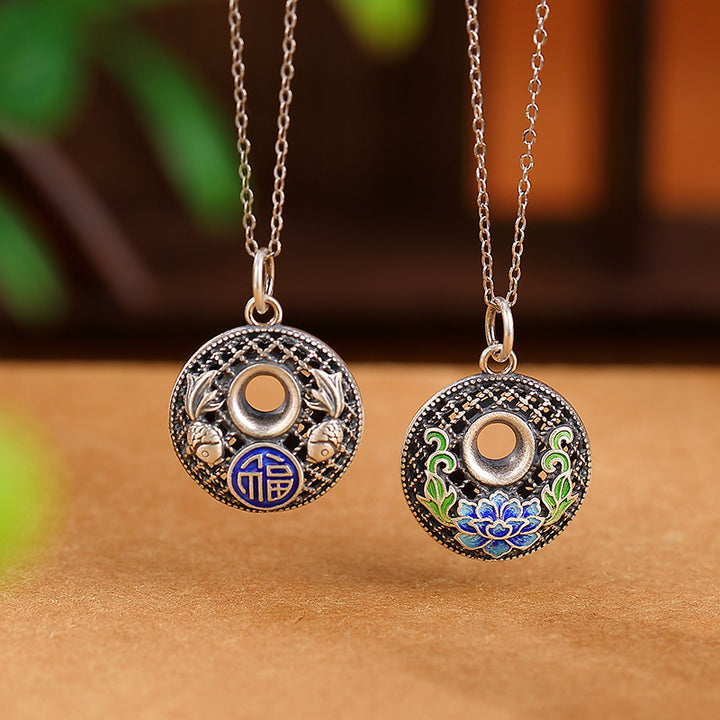 Buddha Stones 999 Srebro Sterlingowe Ryba Koi Fu Charakter Lotus Pokojowa Klamra Bogactwo Naszyjnik Wisiorek - image 0