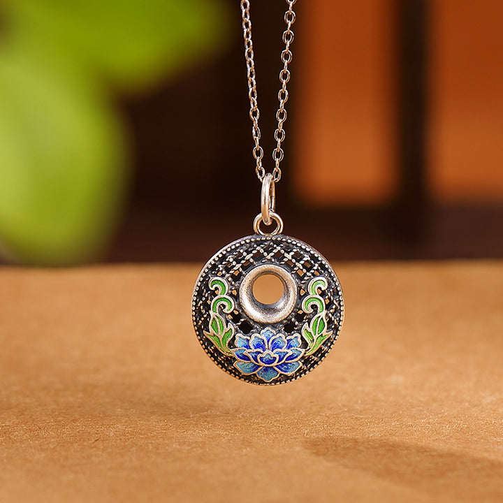 Buddha Stones 999 Srebro Sterlingowe Ryba Koi Fu Charakter Lotus Pokojowa Klamra Bogactwo Naszyjnik Wisiorek - Lotos - image 5