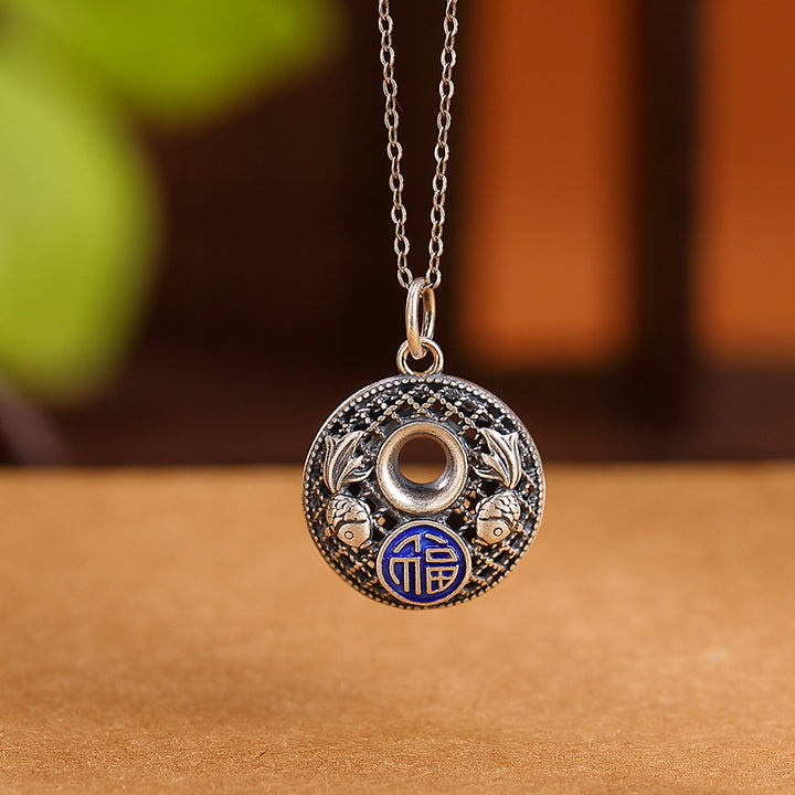 Buddha Stones 999 Srebro Sterlingowe Ryba Koi Fu Charakter Lotus Pokojowa Klamra Bogactwo Naszyjnik Wisiorek
