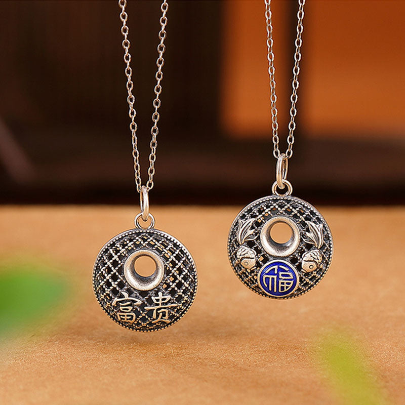 Buddha Stones 999 Srebro Sterlingowe Ryba Koi Fu Charakter Lotus Pokojowa Klamra Bogactwo Naszyjnik Wisiorek
