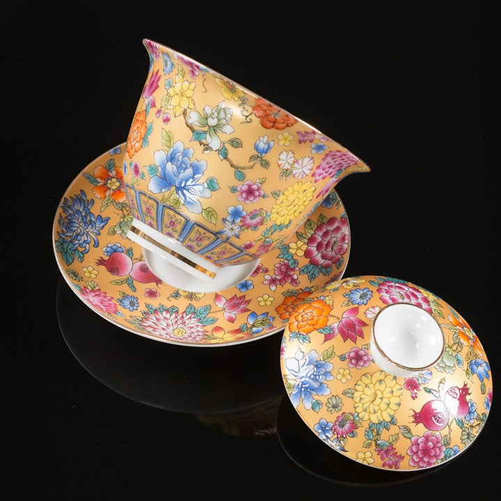 Buddha Stones Kwiaty Piwonii Ceramiczny Gaiwan Sancai Filiżanka Kung Fu Filiżanka I Spodek Z Pokrywką