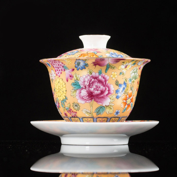 Buddha Stones Kwiaty Piwonii Ceramiczny Gaiwan Sancai Filiżanka Kung Fu Filiżanka I Spodek Z Pokrywką