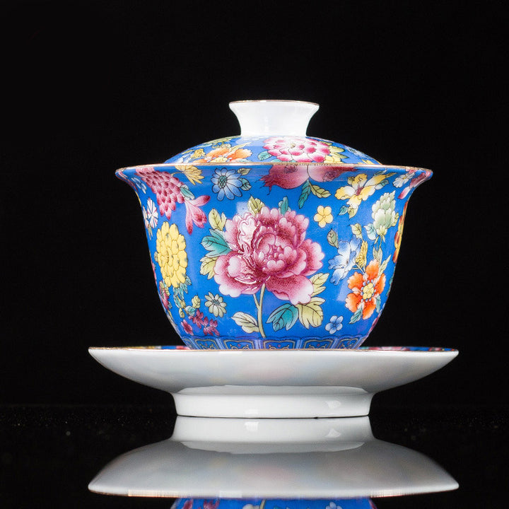 Buddha Stones Kwiaty Piwonii Ceramiczny Gaiwan Sancai Filiżanka Kung Fu Filiżanka I Spodek Z Pokrywką