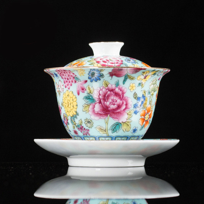 Buddha Stones Kwiaty Piwonii Ceramiczny Gaiwan Sancai Filiżanka Kung Fu Filiżanka I Spodek Z Pokrywką