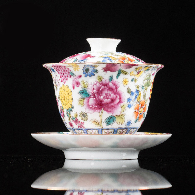 Buddha Stones Kwiaty Piwonii Ceramiczny Gaiwan Sancai Filiżanka Kung Fu Filiżanka I Spodek Z Pokrywką