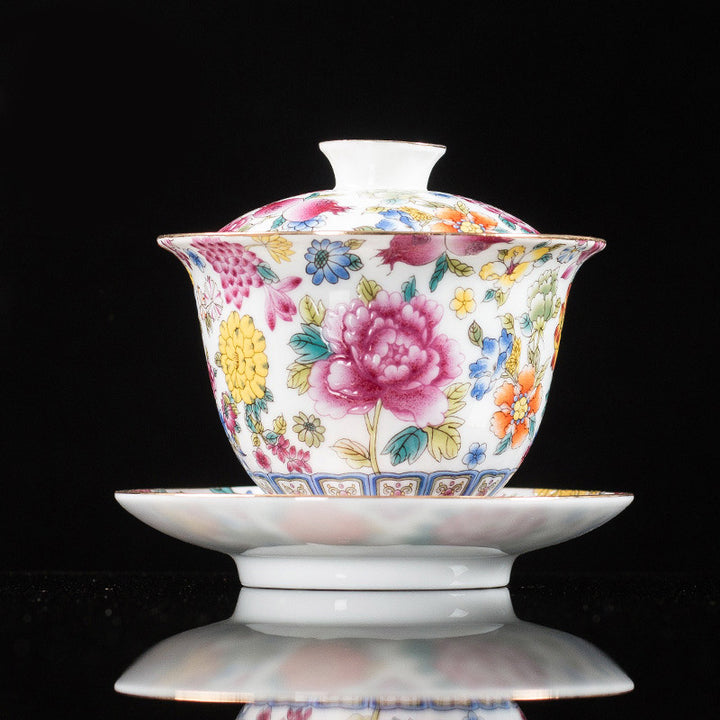 Buddha Stones Kwiaty Piwonii Ceramiczny Gaiwan Sancai Filiżanka Kung Fu Filiżanka I Spodek Z Pokrywką