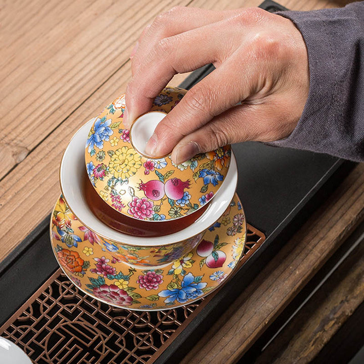 Buddha Stones Kwiaty Piwonii Ceramiczny Gaiwan Sancai Filiżanka Kung Fu Filiżanka I Spodek Z Pokrywką