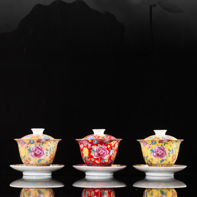Buddha Stones Kwiaty Piwonii Ceramiczny Gaiwan Sancai Filiżanka Kung Fu Filiżanka I Spodek Z Pokrywką