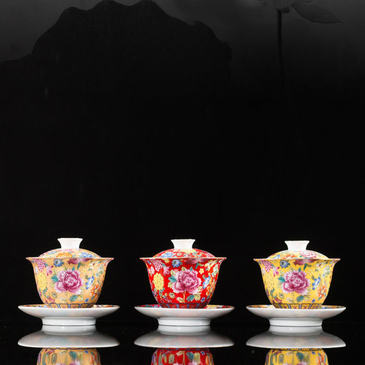 Buddha Stones Kwiaty Piwonii Ceramiczny Gaiwan Sancai Filiżanka Kung Fu Filiżanka I Spodek Z Pokrywką